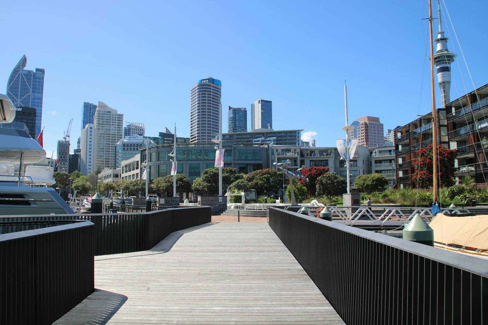 Auckland Viaduct Harbour marina with yachts and the city skyline