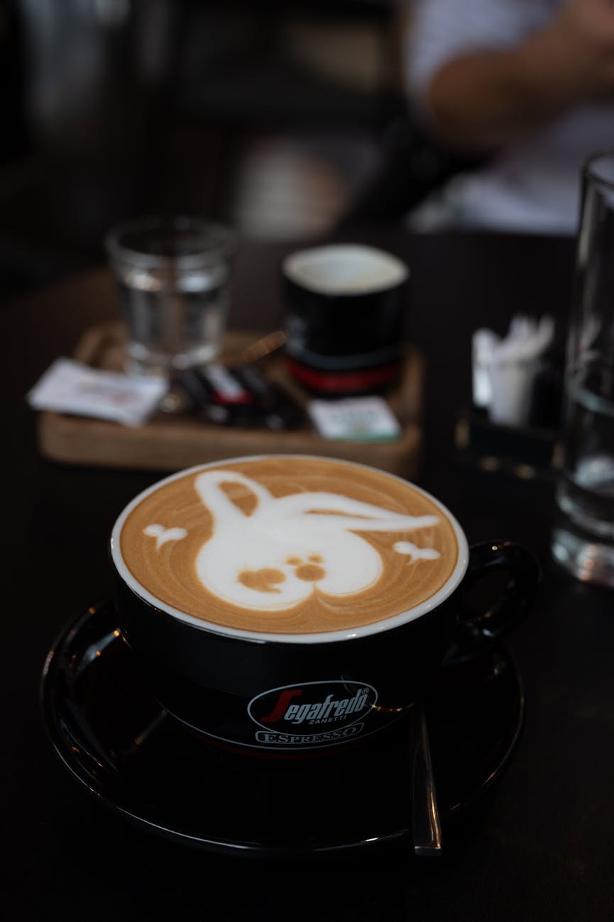 Latte art coffee cup at an Auckland specialty cafe