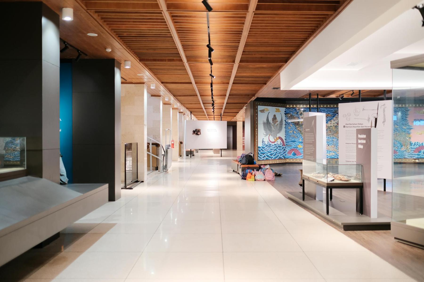 Interior of a museum gallery showcasing exhibition displays