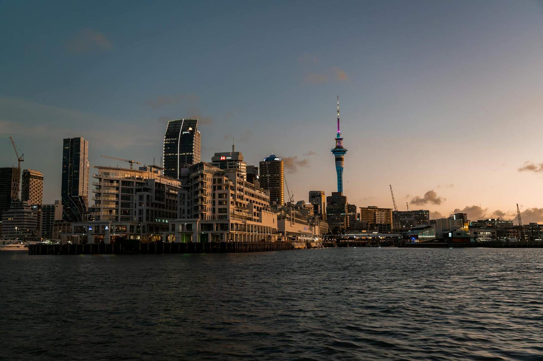 Auckland city skyline on a warm summer evening