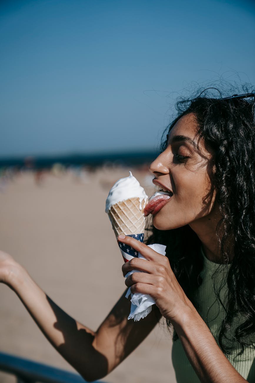 Ice cream cone in summer at the beach