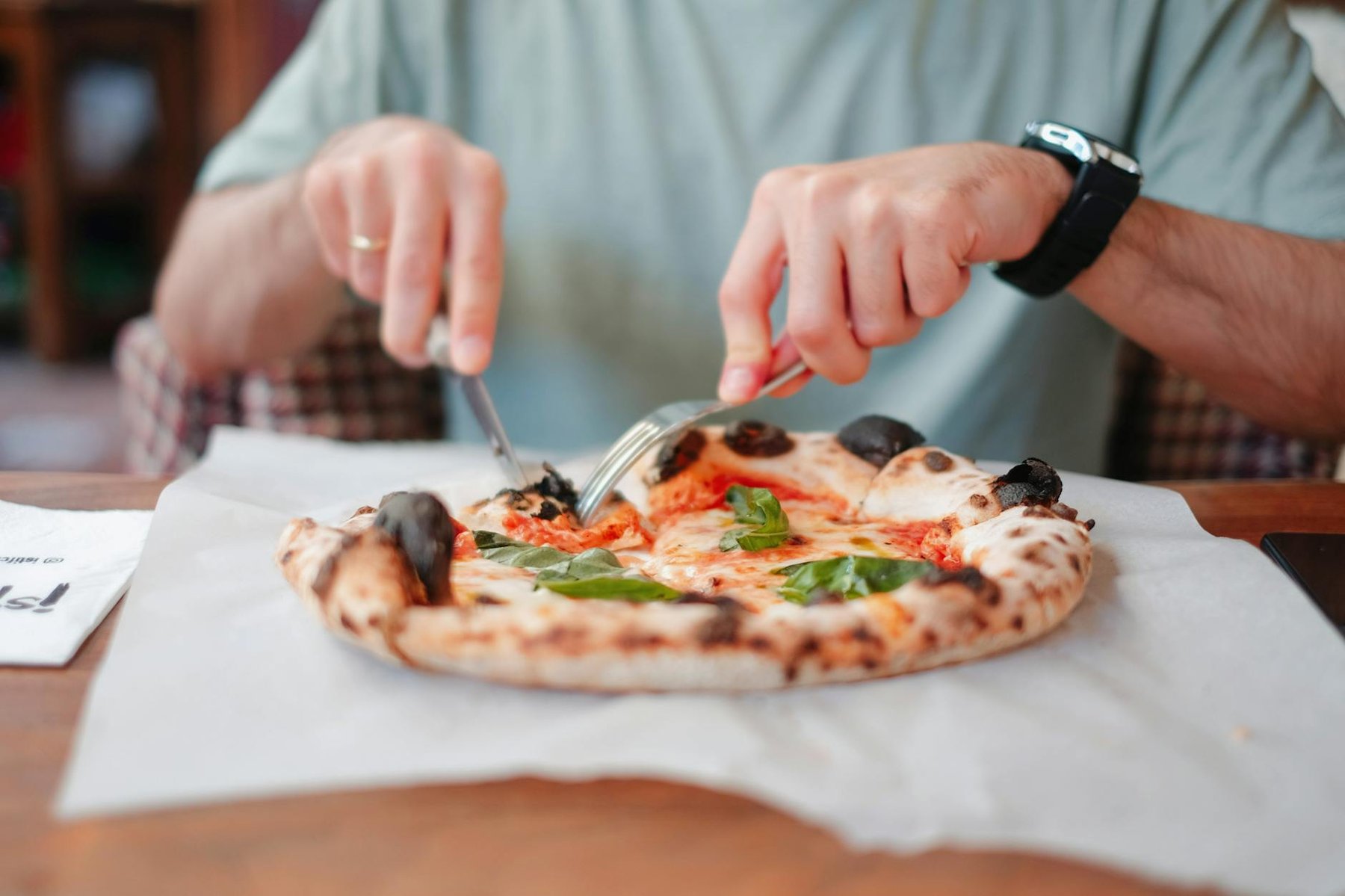 Italian restaurant with pizza and pasta dining setting