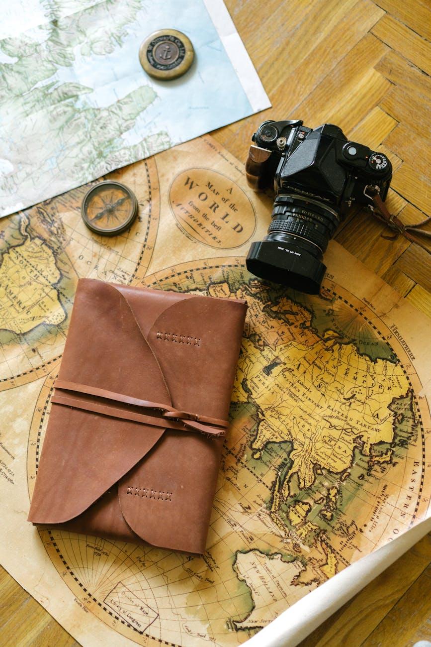 Travel planning map and journal for trip itinerary
