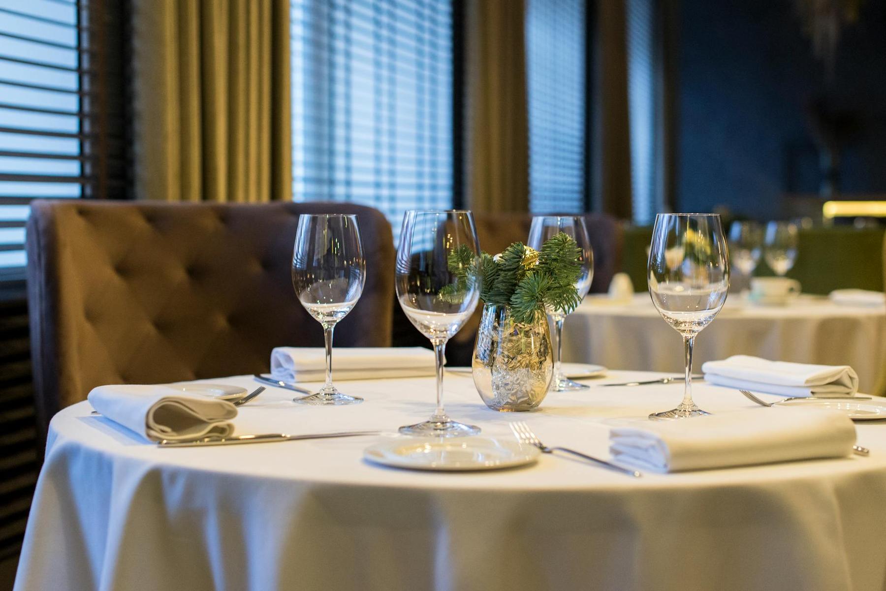 Fine dining restaurant with elegant table setting