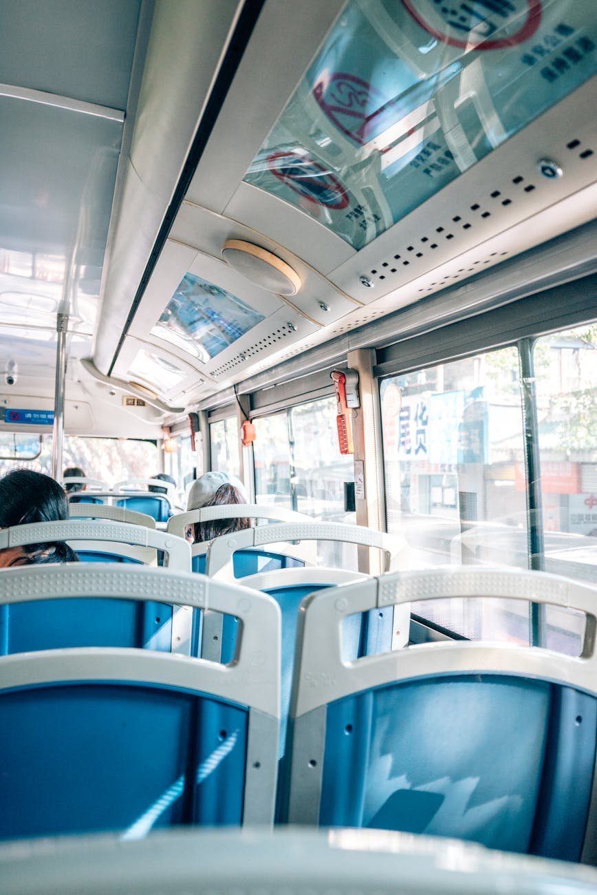 Modern bus interior with passenger seats