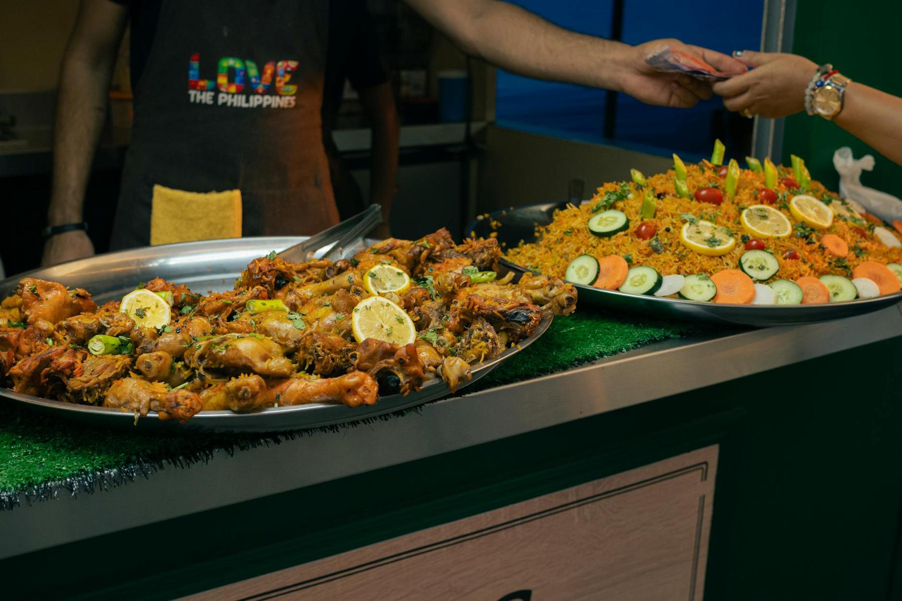 Pacific Island food market with stalls and traditional food