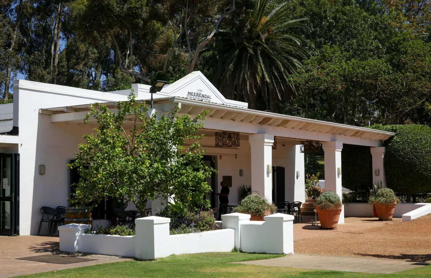Outdoor vineyard restaurant terrace on Waiheke Island