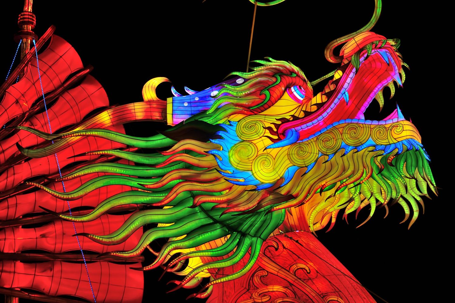 Illuminated dragon lantern at a Lunar New Year festival