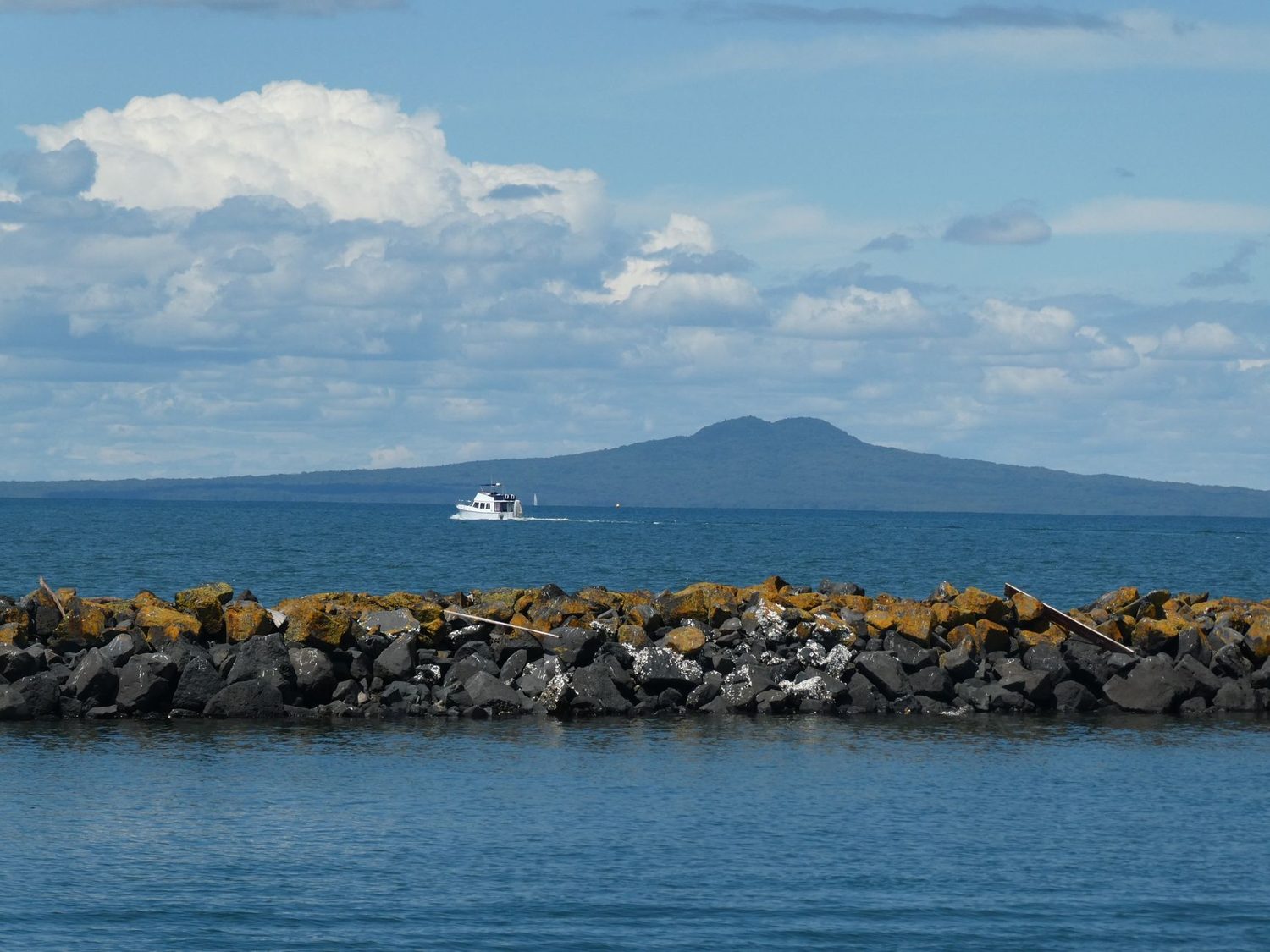Rangitoto Island, one of Auckland's volcanoes, on the harbour skyline