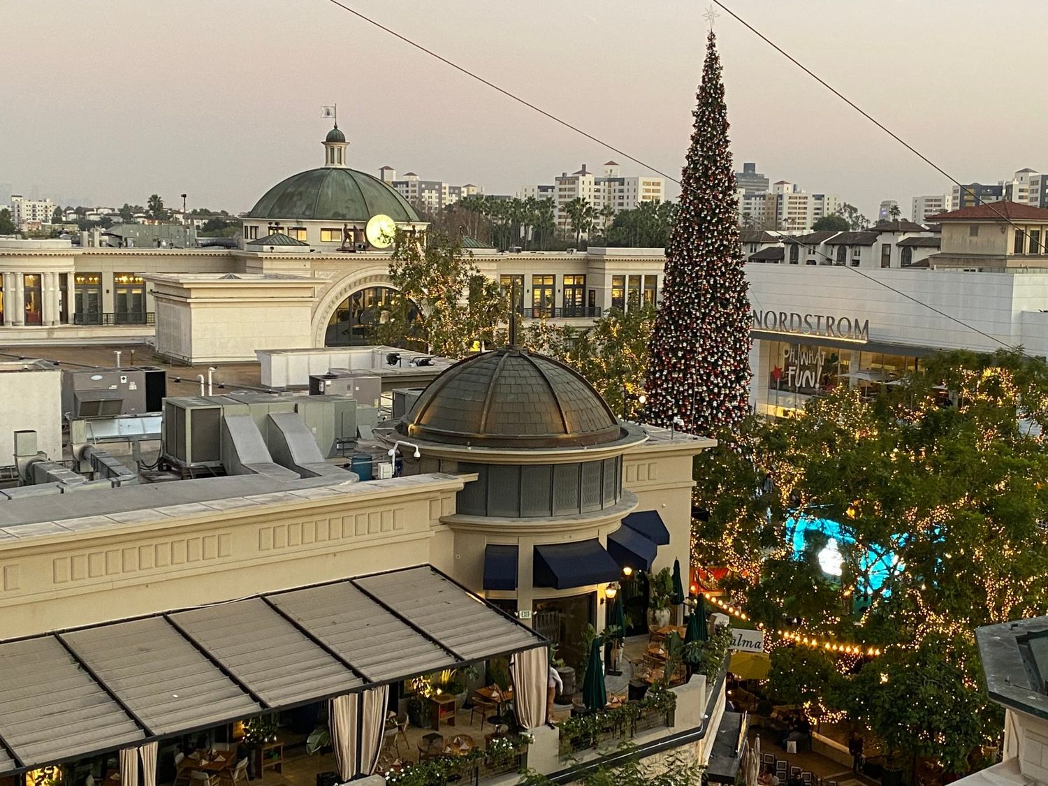 Aerial view of a large modern shopping mall building