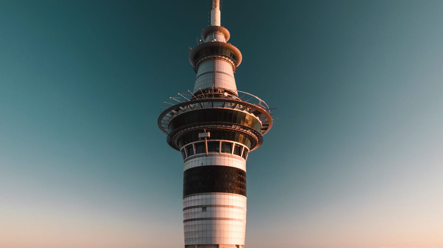 Panoramic view over Auckland city and harbour from a high observation deck