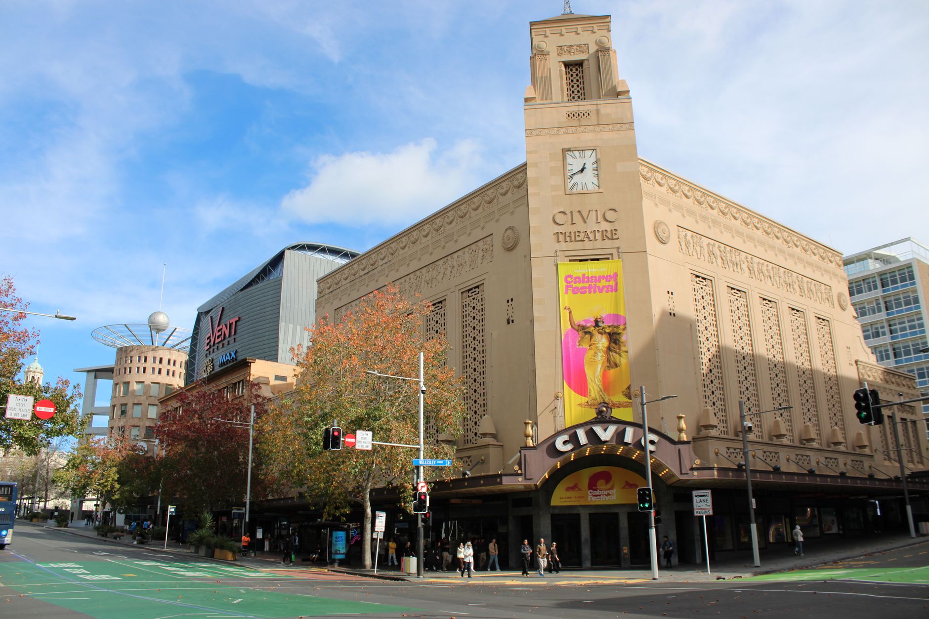 The Civic Theatre on the corner of Queen Street and Wellesley Street in Auckland