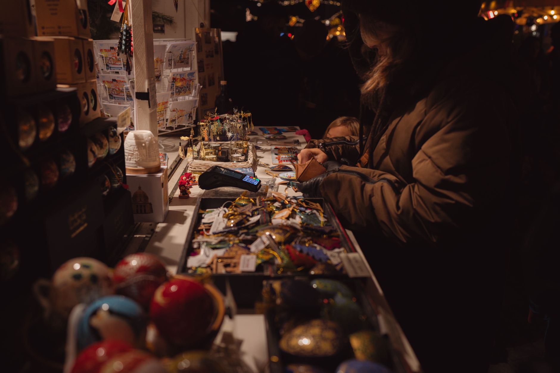 A winter market stall in Auckland on a June evening