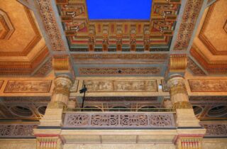 The ornate Indo-Persian interior of Auckland's Civic Theatre, with a deep blue painted night-sky ceiling